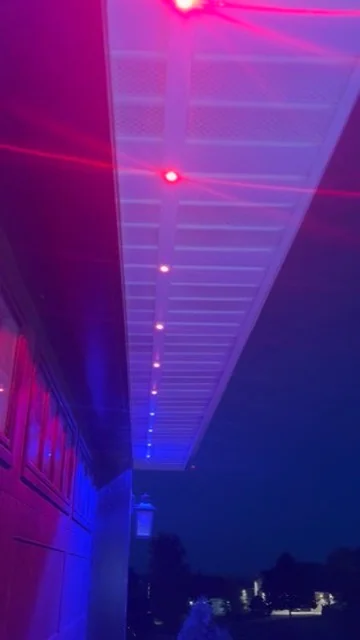 Detail of real Kussmaul Co. permanent lighting set to a red scene